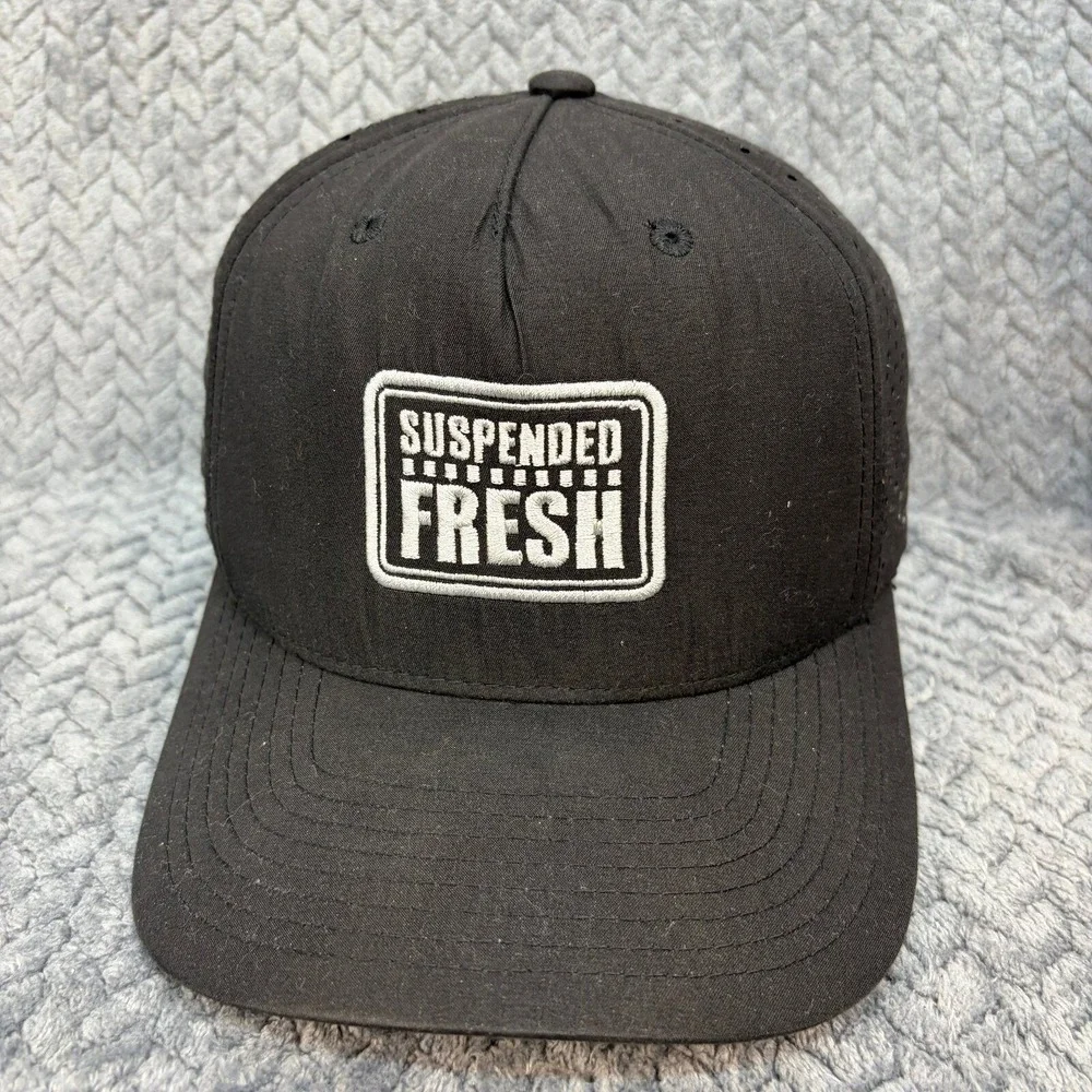 Suspended Fresh Black Snapback Hat Perforated Mesh Back Decky 5 Panel Cap